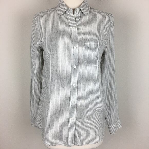 Marine Layer Gray Stripe Long Sleeve  Button Front Tencel Blend Top XS - Picture 1 of 8